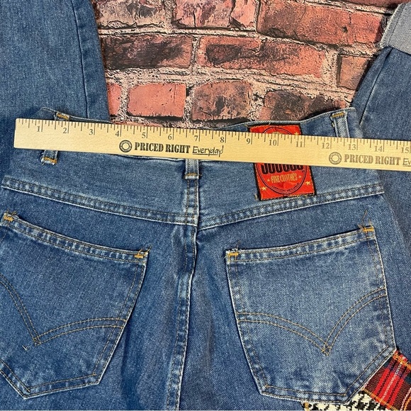 Vintage 80s Jou Jou High Waisted Jeans 9/10 Grunge Punk Plaid Patches Emo Goth - Picture 5 of 9